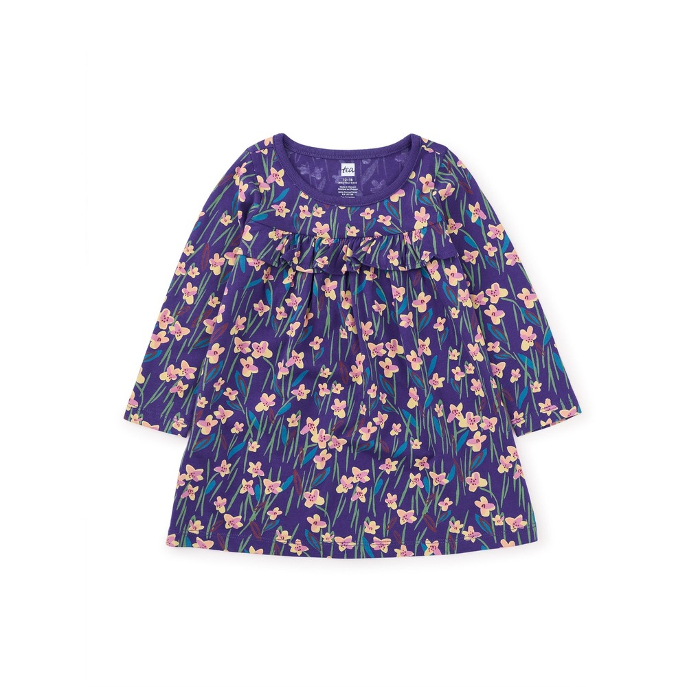 Tea Collection Ruffle Empire Baby Dress 9-12 Months Purple Floral Long‎ Sleeve